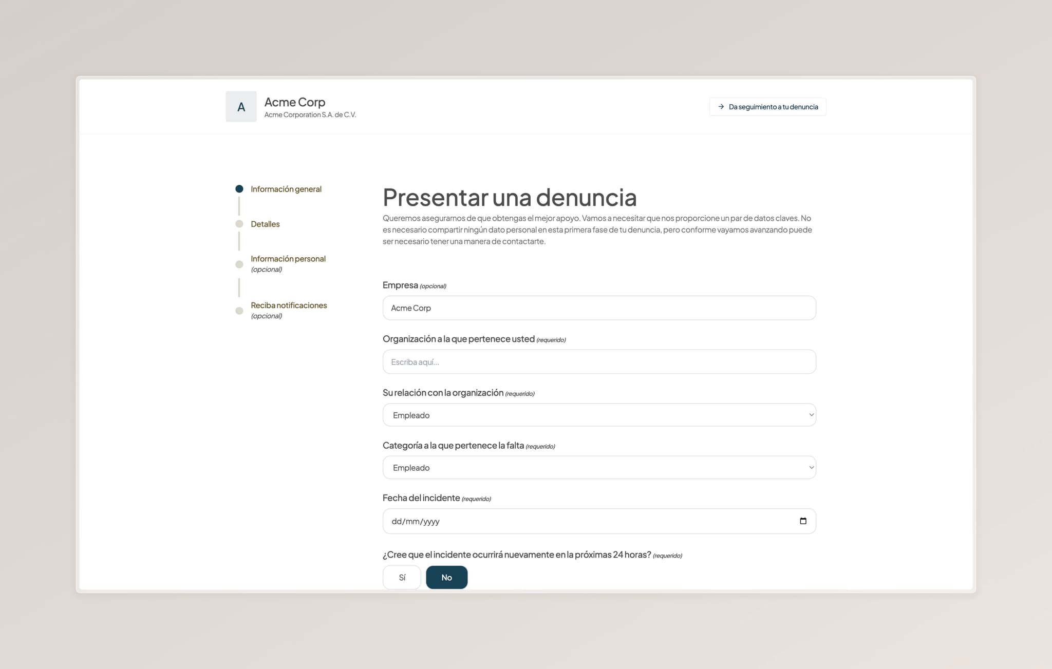 Reporting page mockup